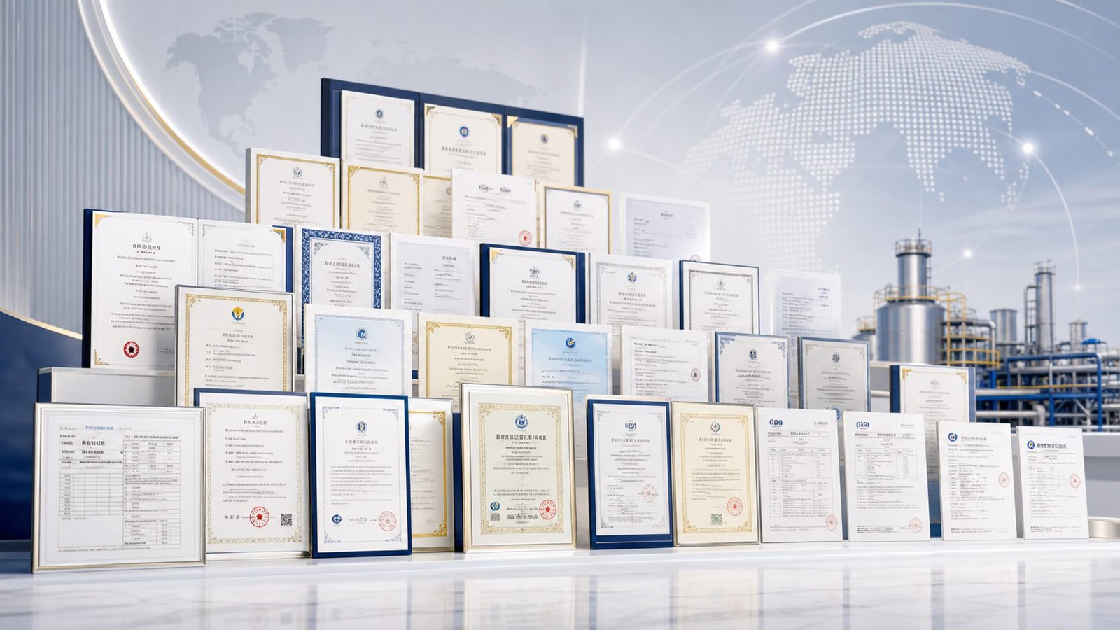 Certificates and documentation support display for export-ready mining chemical supply